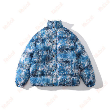 not hooded blue puffer jacket